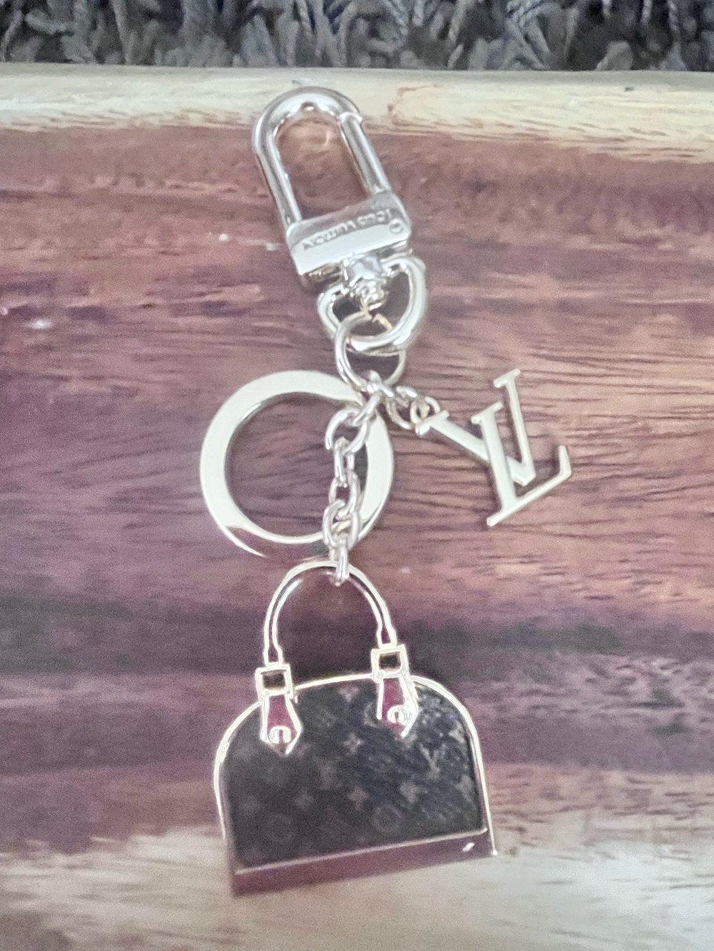 Silver Handbag Charm Keychain with LV Initial